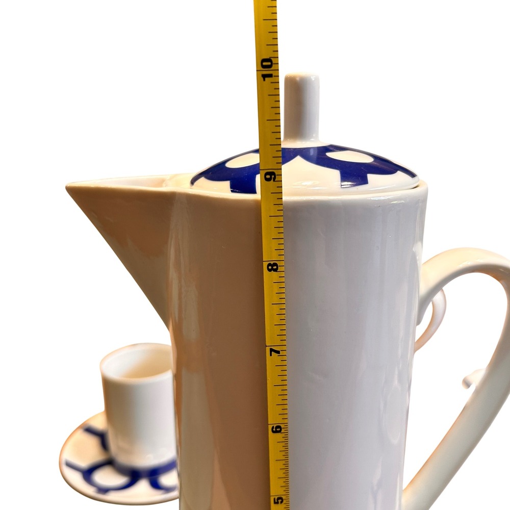 Vintage LBL Lubiana Poland Porcelain Coffee Set Mid Century Modern Blue Geometri - Picture 6 of 9
